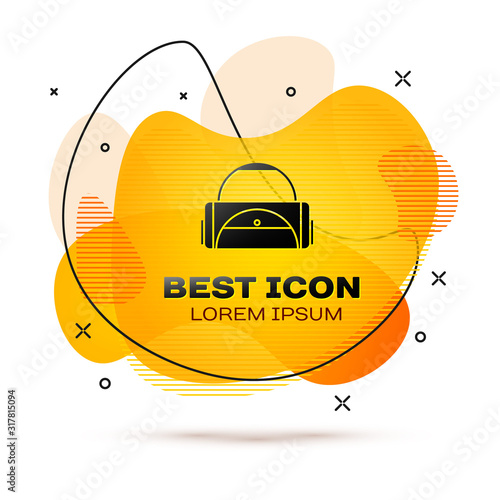 Black Sport bag icon isolated on white background. Abstract banner with liquid shapes. Vector Illustration
