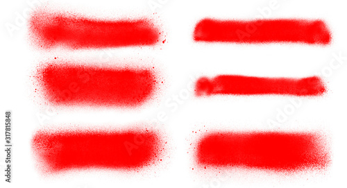 Set of red spray lines. Red watercolor brushes background