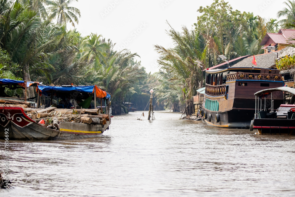 Rural sights along the Ben Tre river and canals in Vietnam's Mekong Delta