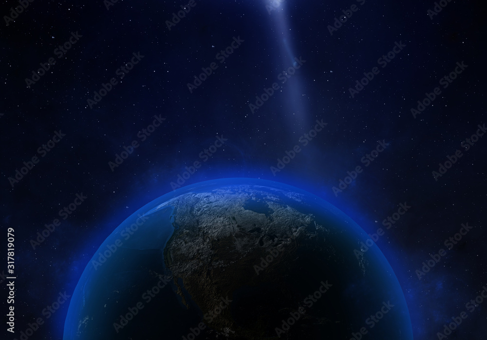 3d rendering: Planet Earth in outer space. Imaginary view of planet earth in a star field
