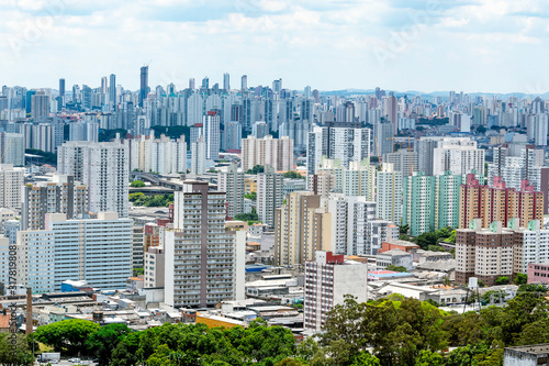 Aerial view of Bras neighborhood region of the city of Sao Paulo SP Brazil during the day. View of a big south american city. 