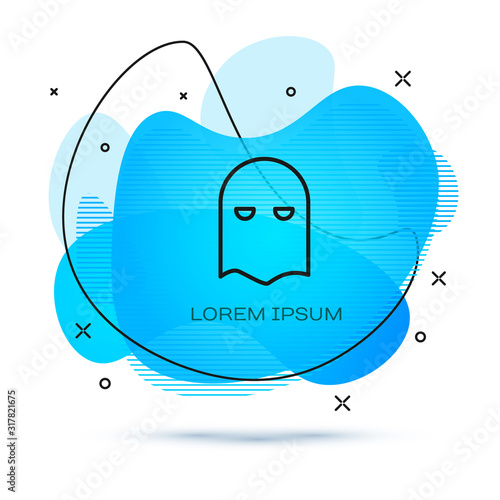 Line Executioner mask icon isolated on white background. Hangman, torturer, executor, tormentor, butcher, headsman icon. Abstract banner with liquid shapes. Vector Illustration