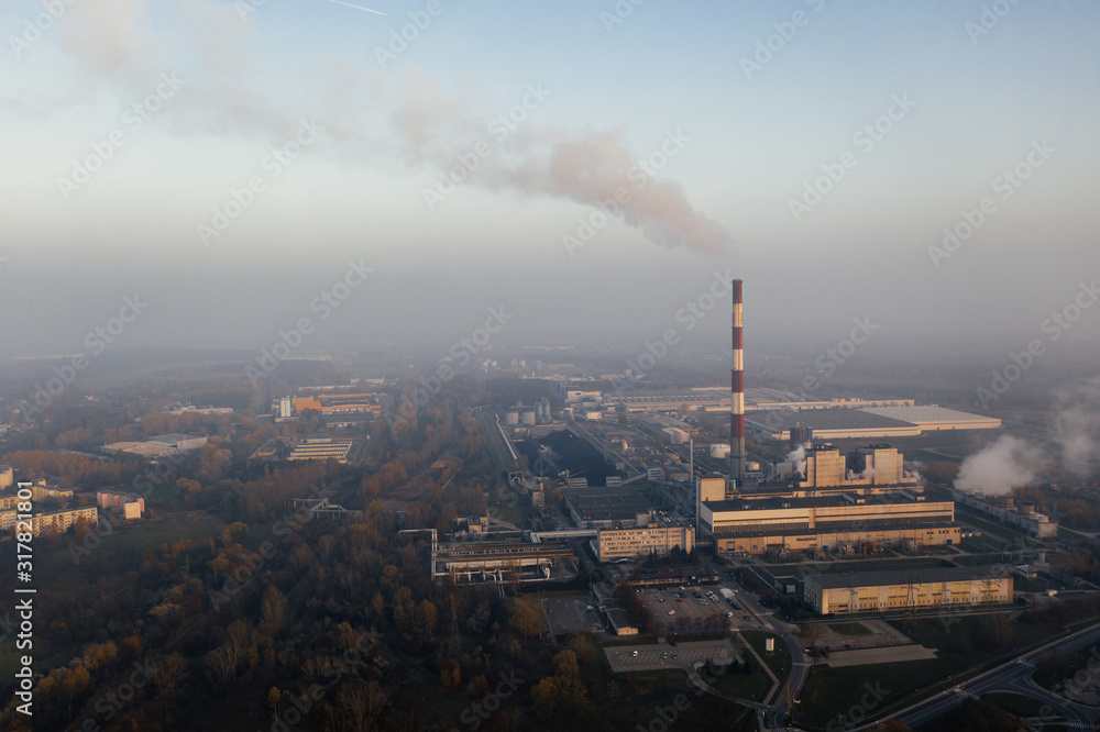 Aerial drone photography of air pollution in europe.