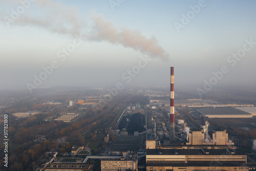 Aerial drone photography of air pollution in europe.