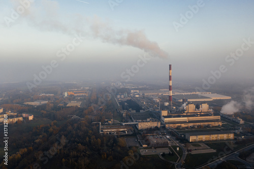 Aerial drone photography of air pollution in europe.
