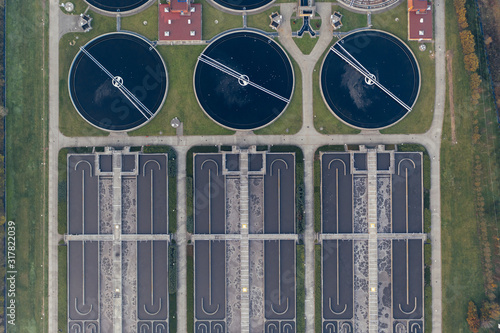 Fototapet Aerial drone photography of a sewage treatment plant in Poland, Europe