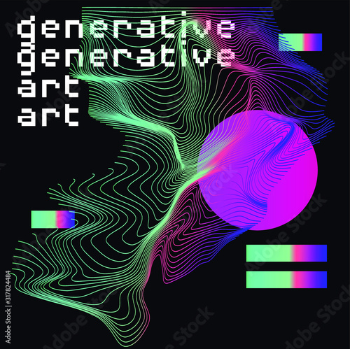 Abstract background with generative art elements. Futuristic and glitched shapes in cyberpunk style.