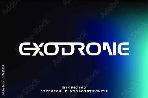 Exodrone, a bold modern sporty typography alphabet font. digital technology vector illustration design