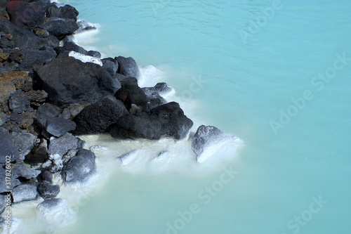 Geothermal water with milky blue shade water due to high silica contents in Iceland