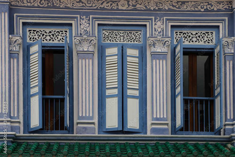 額装ポスター シンガポール・ウィンドウズ Photography Poster Windows in Singapore, Colonial Architecture