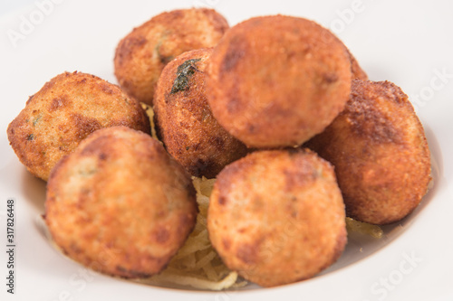 Salt Cod Croquettes balls with straw potatoes