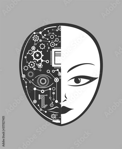 Design of cyborg woman face