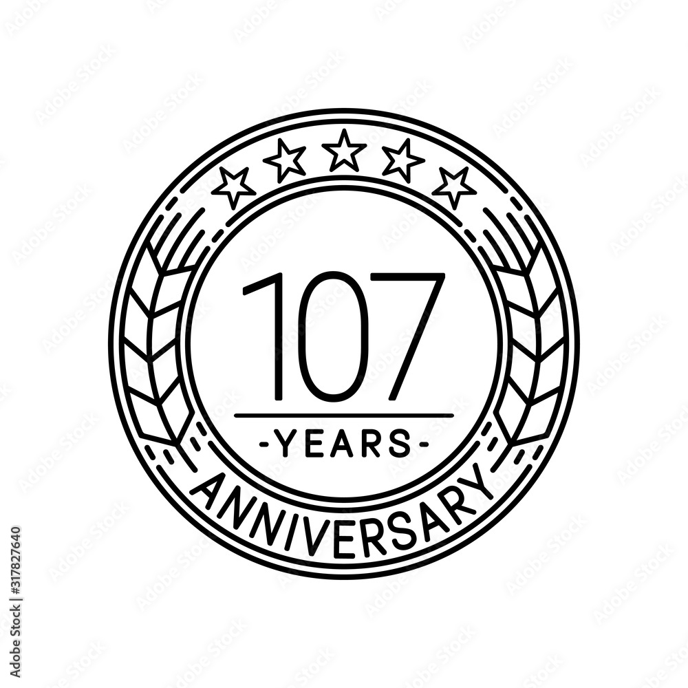 107 years anniversary logo template. 107th line art vector and illustration.