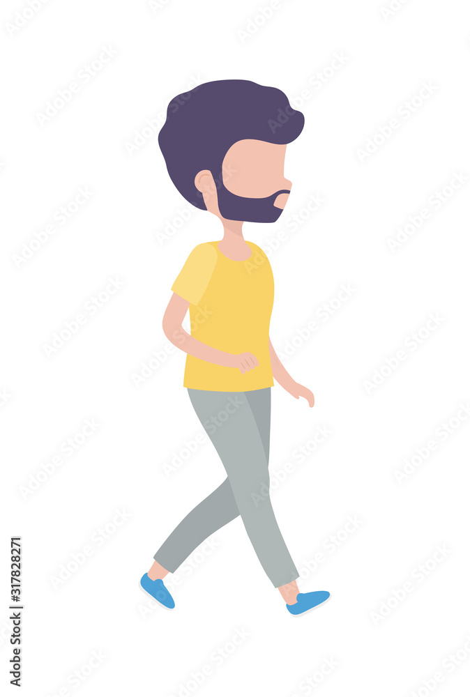 young man walking character cartoon icon young man walking character cartoon icon