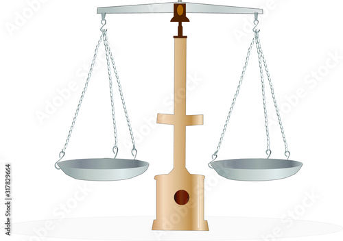 scales of two bowls of metal. Symbol of equilibrium, justice.