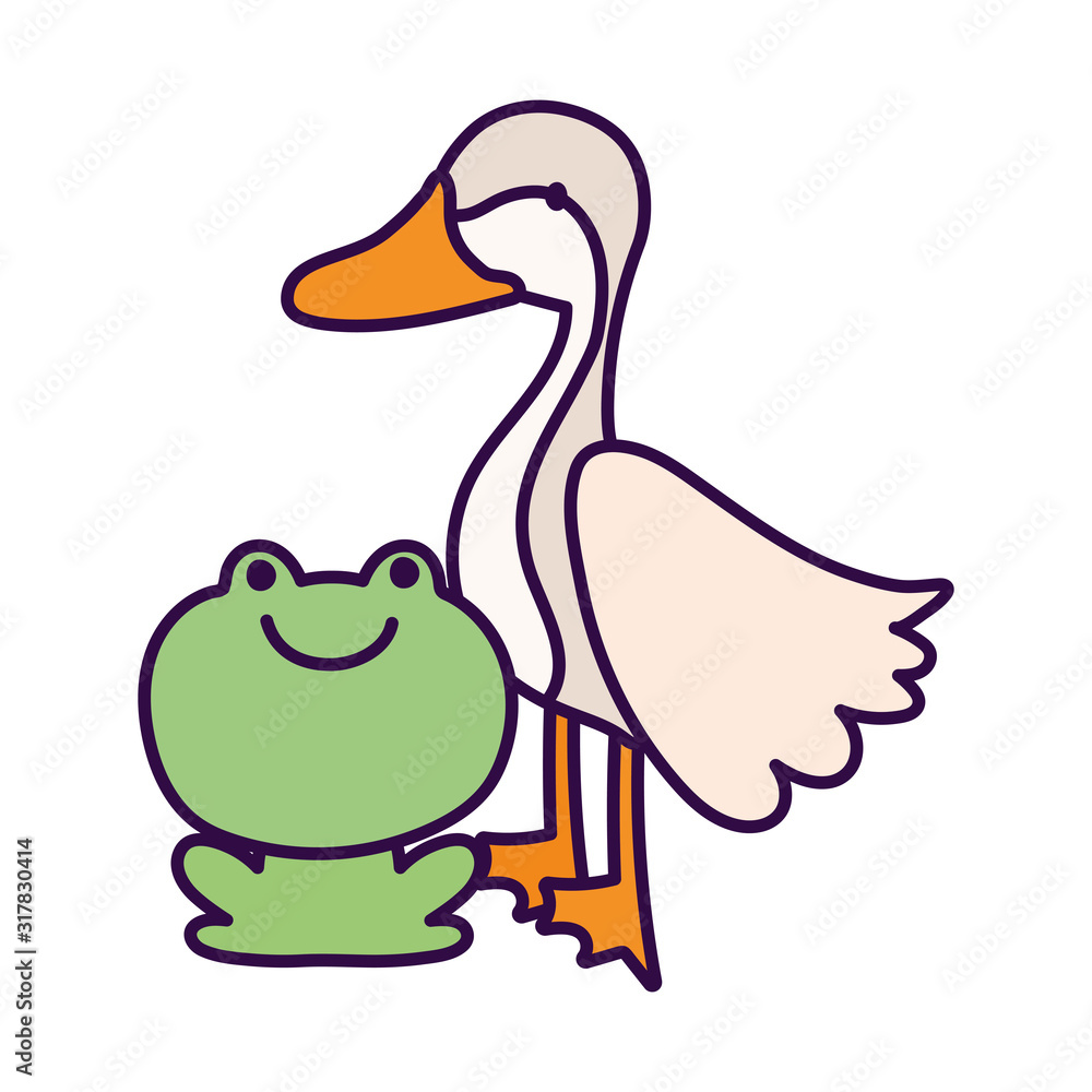 Fototapeta premium goose and frog farm animal cartoon