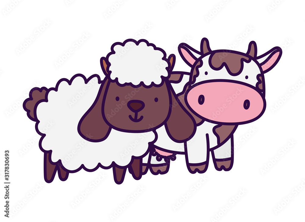 Obraz premium cow and sheep farm animal cartoon