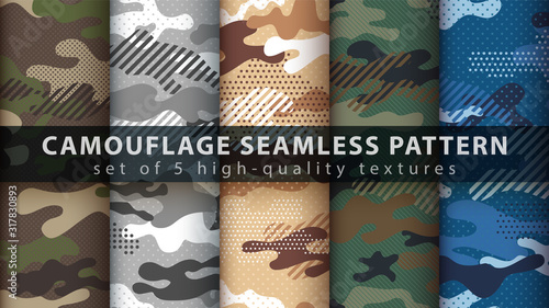 Set camouflage military seamless pattern