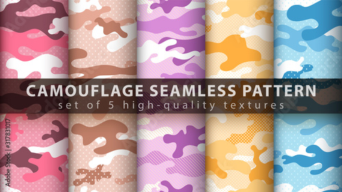 Set pixel camouflage military seamless pattern photo