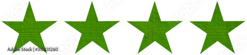  Five green painted wooden stars