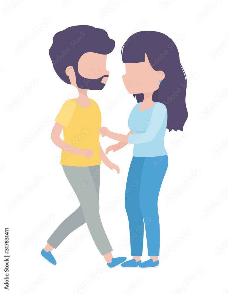 young couple standing together cartoon characters young couple standing together cartoon characters