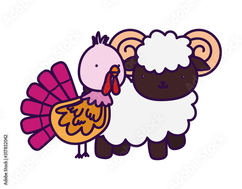 ram and turkey farm animal cartoon