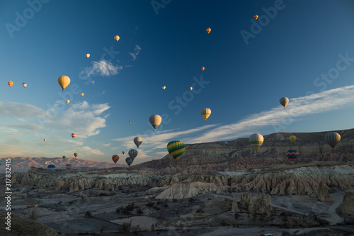 Balloon Flying Rock Landscape Cappadocia Turkey