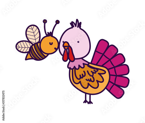 turkey and bee farm animal cartoon