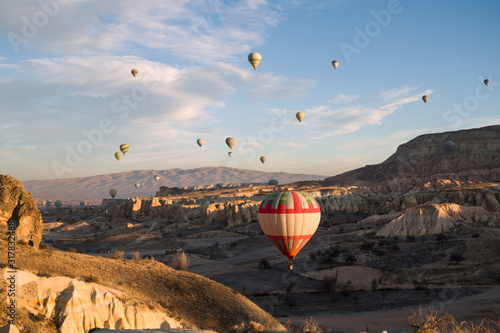 Balloon Flying Rock Landscape Cappadocia Turkey