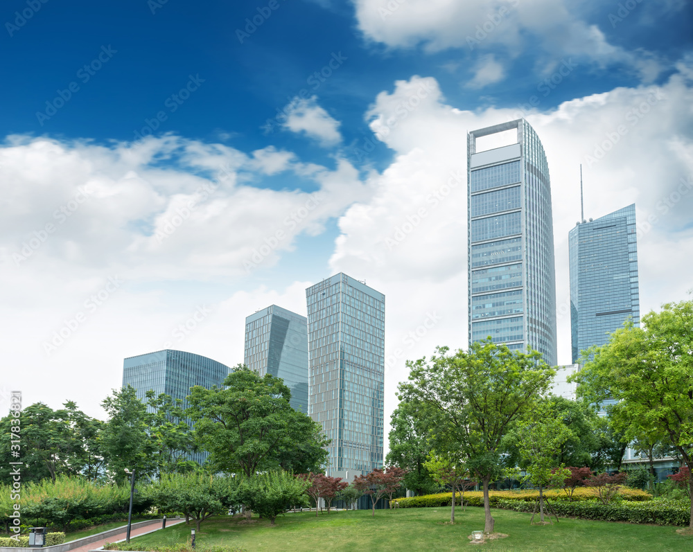 city park with modern building background in shanghai city park with modern building background in shanghai