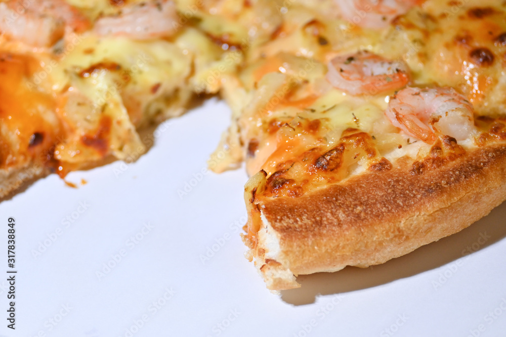 italian pizza cheese with pineapple and shrimp topping sea food italian pizza cheese with pineapple and shrimp topping sea food