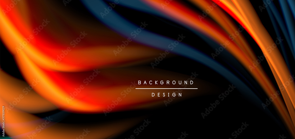 Abstract silk smooth lines on black, multicolored liquid fluid rainbow style waves on black Abstract silk smooth lines on black, multicolored liquid fluid rainbow style waves on black