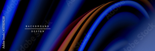 Сolorful flow poster. Wave liquid lines and shapes in black color background. Vector Illustration