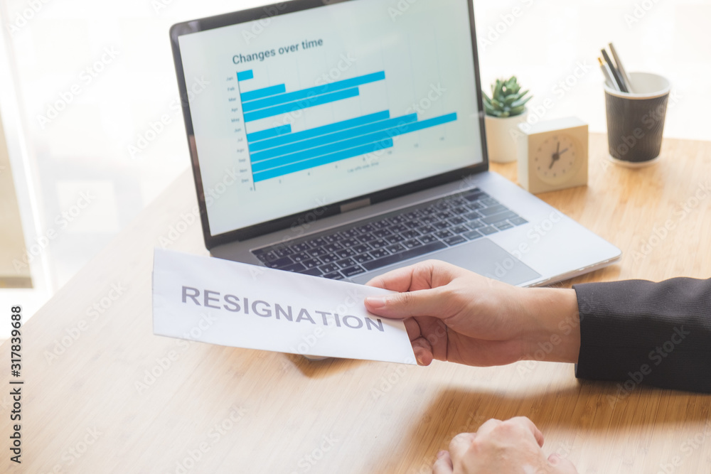 Fototapeta premium Employees with resignation letter or resignation handover for human resource managers.