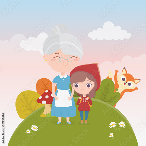 little red riding hood with grandma and wolf nature fairy tale