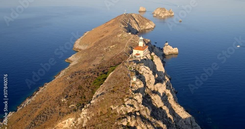 Aerial view of the lightouse on the remote island of Palagruza in Croatian Adriatic photo