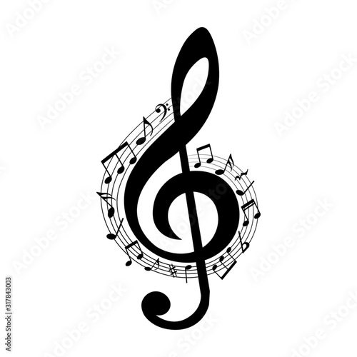 Music notes in swirl, vector illustration.