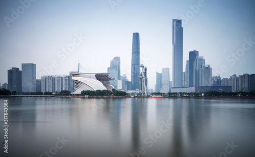 China Guangzhou Pearl River  riverside skyscraper.