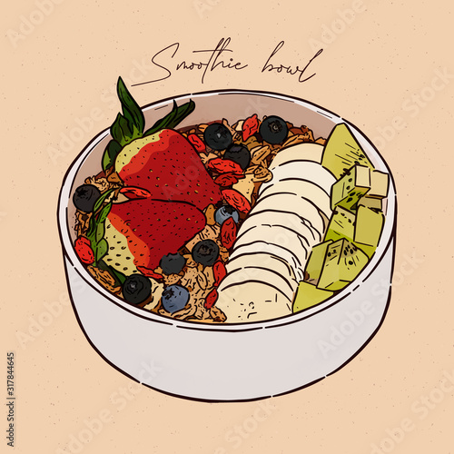 smoothie breakfast bowl, hand draw sketch vector.