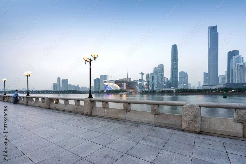Guangzhou, China cityscape from the promenade.