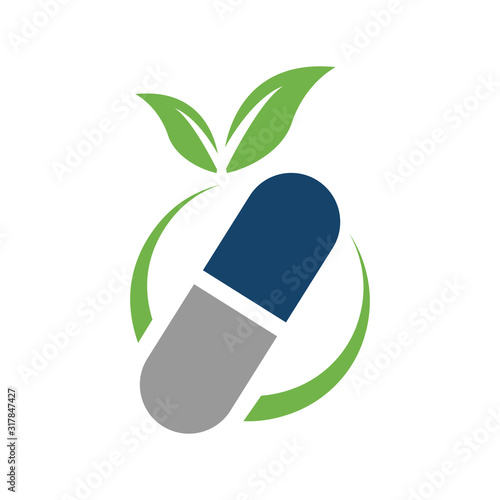 nature leaf and pill herbal medicine logo design vector symbol