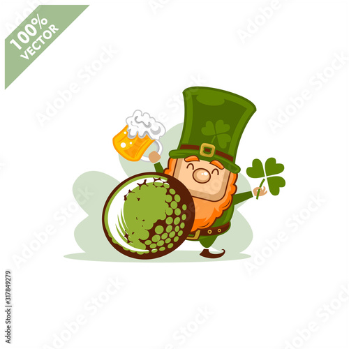  Golf ball happy Saint Patrick's Day theme. Cartoon character with green hat illustration vector logo.