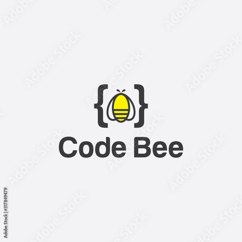code bee logo illustration design template isolated on white background