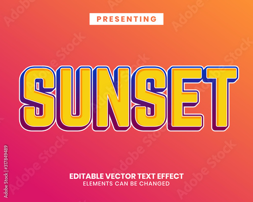 Sunset style modern editable text effect with vibrant color