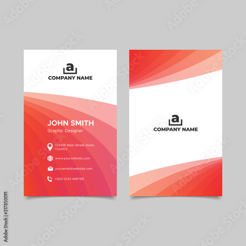 Wavy gradient red business card templates
