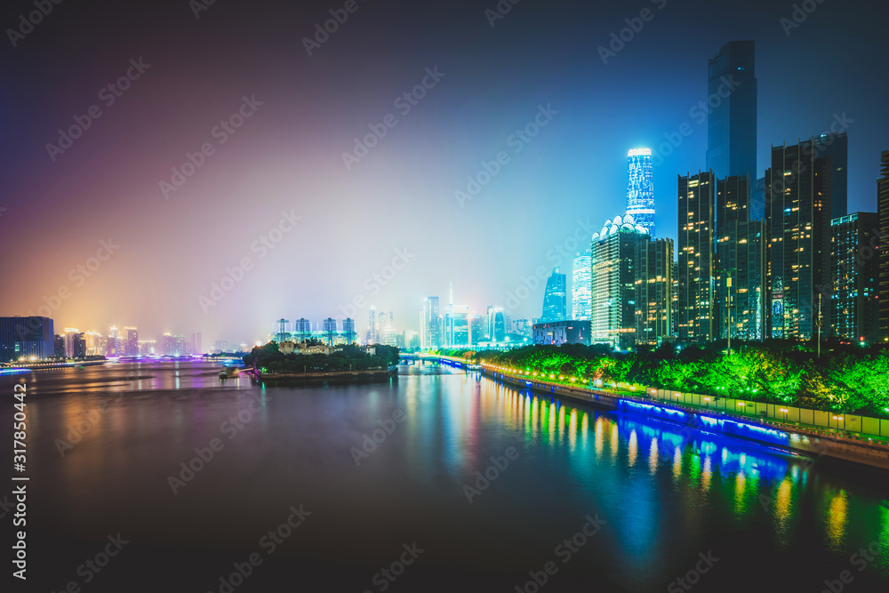 Fototapeta premium night skyline and modern cityscape in guangzhou at riverside