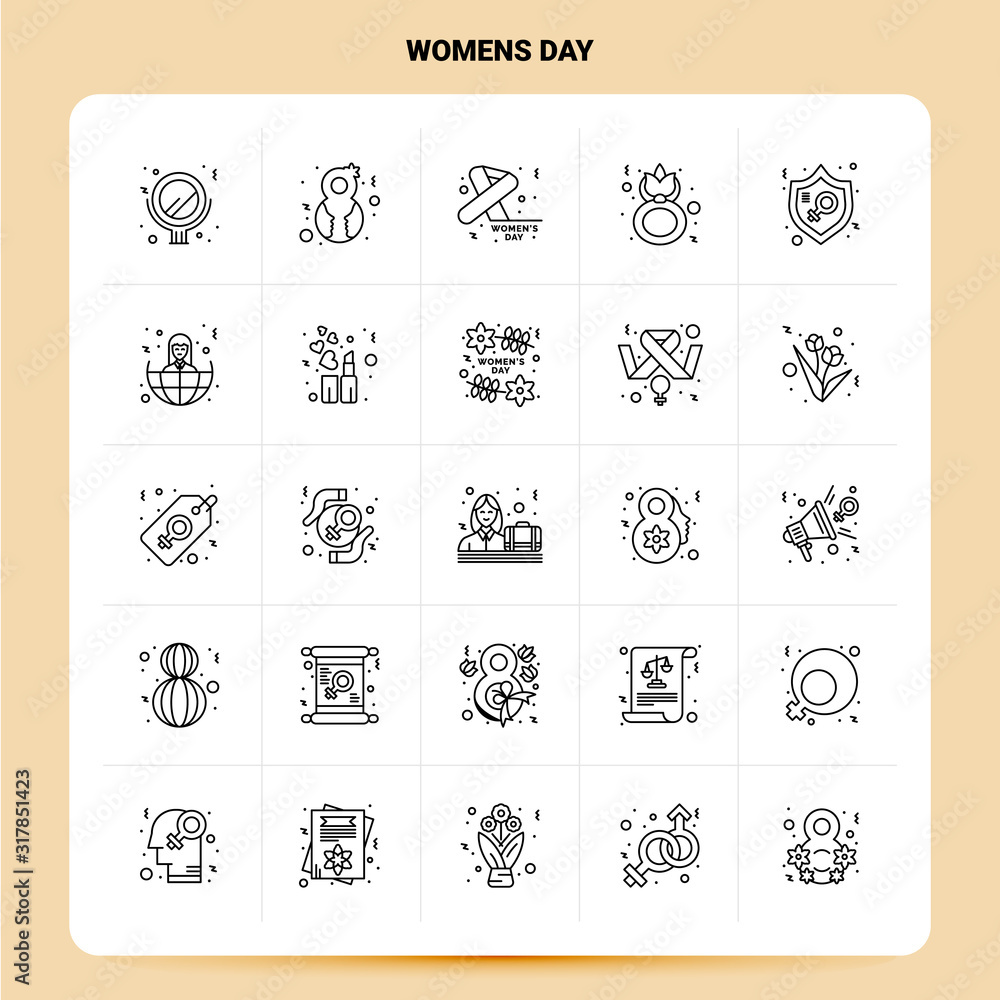 Fototapeta OutLine 25 Womens Day Icon set. Vector Line Style Design Black Icons Set. Linear pictogram pack. Web and Mobile Business ideas design Vector Illustration.