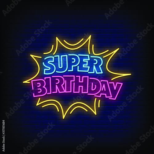 Super Birthday Neon Signs Style Text Vector