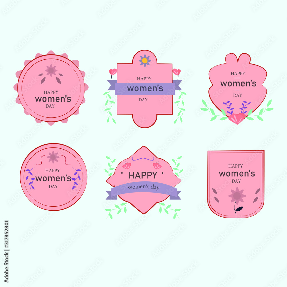 woman's day pink badges collection. flat design illustration