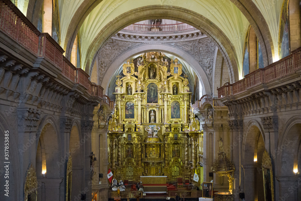 Altar of the church company of Jesus in main square of Cusco Peru